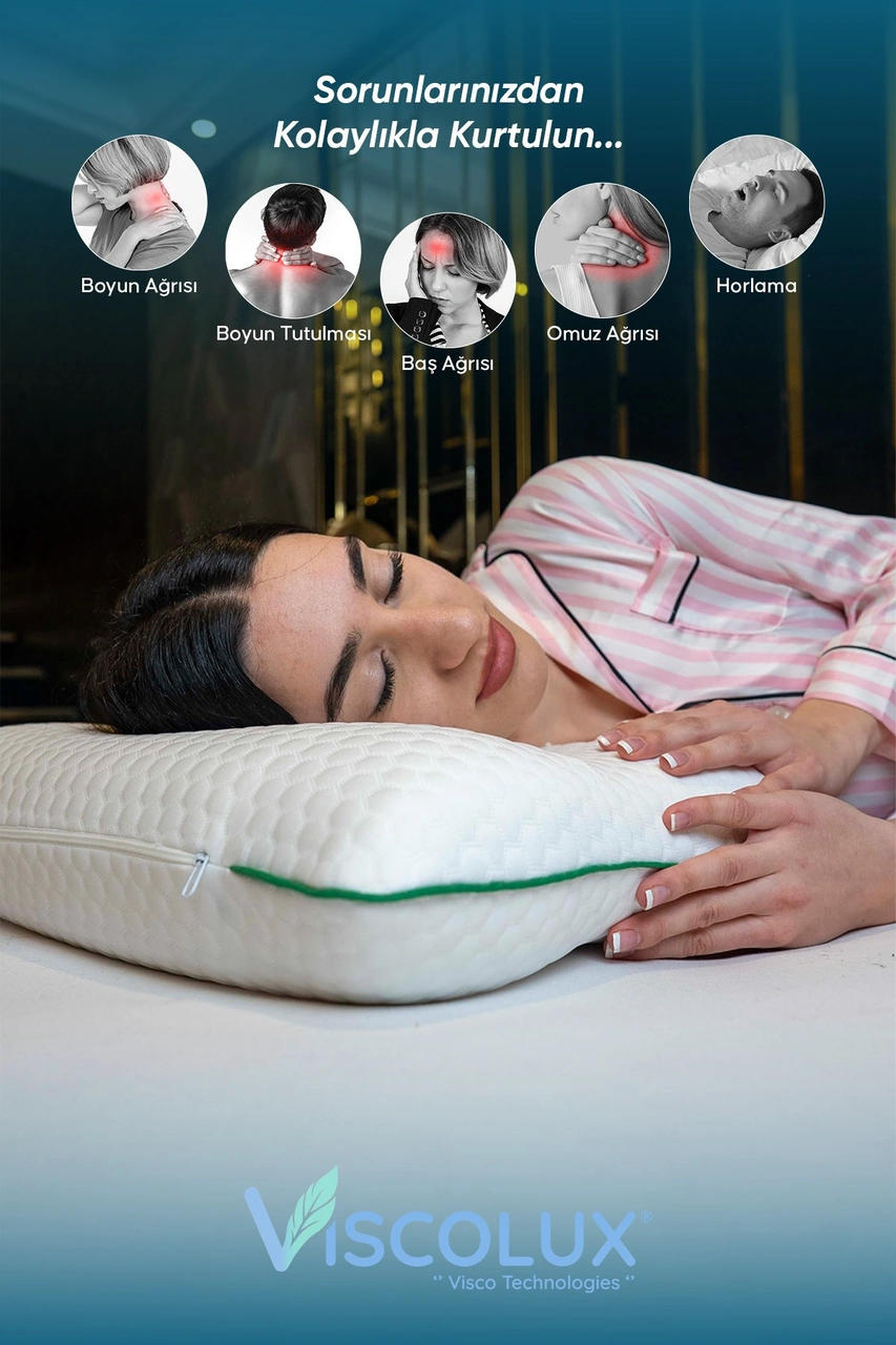 Horlama Azaltıcı Yastık - Horlama Önleyici Ortopedik Visco Yastık 55x40x12/10 Yeşil