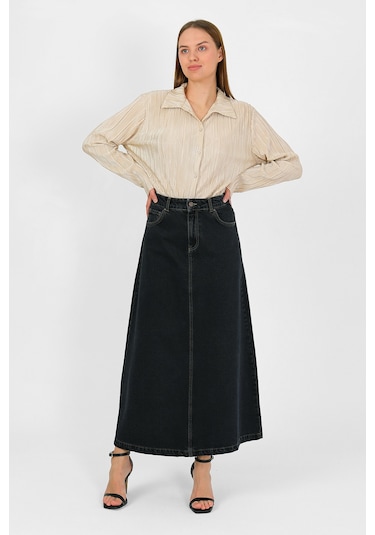 Yüksek Bel A Kesim Denim Etek Antrasit