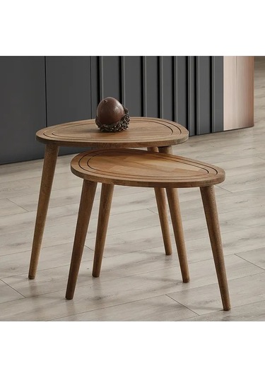 Favdecor Sweet Masif Doğal Ahşap Zigon Sehpa 2'li Set Ceviz