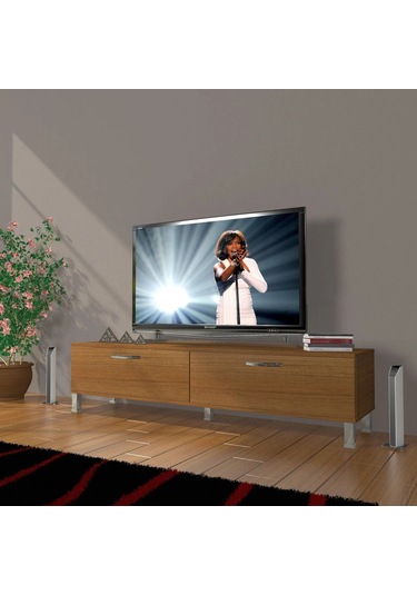 Decoraktiv Eko 140 Mdf Std Krom Ayaklı Tv Ünitesi Tv Sehpası - Naturel Ceviz Ceviz
