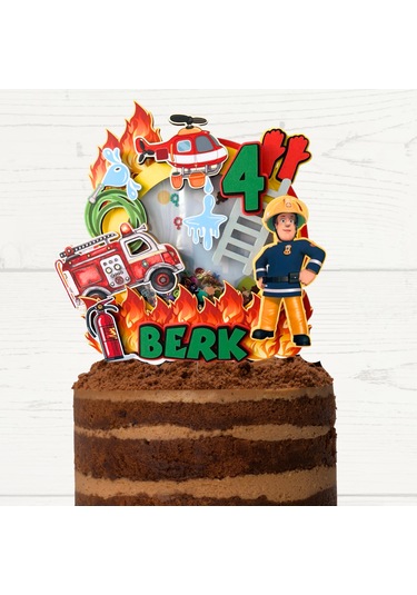İtfaiye Temalı Erkek Çocuk Doğum Günü İsme Özel 3d Pasta Süsü Cake Topper Çocuk