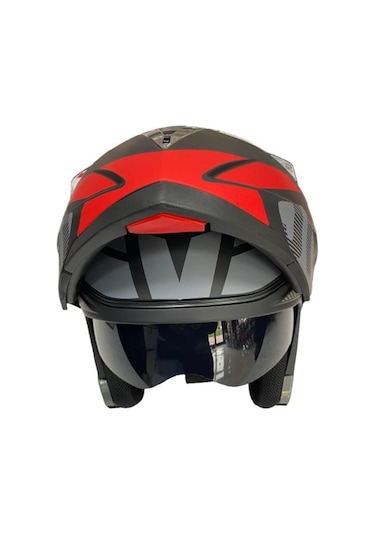 Jk20 Çene Açılır Güneş Vizörlü Motosiklet Kask Kırmızı