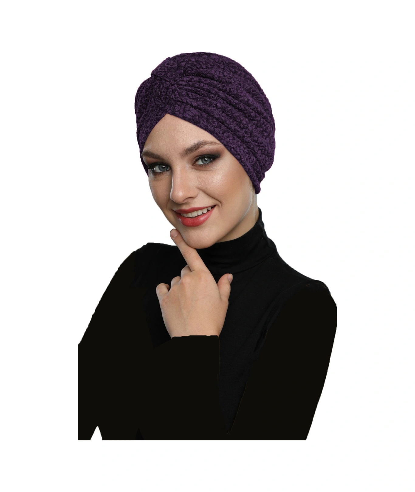 Brokar Bantlı Mürdüm Astarlı Hazır Türban Tesettür Bone Murdum