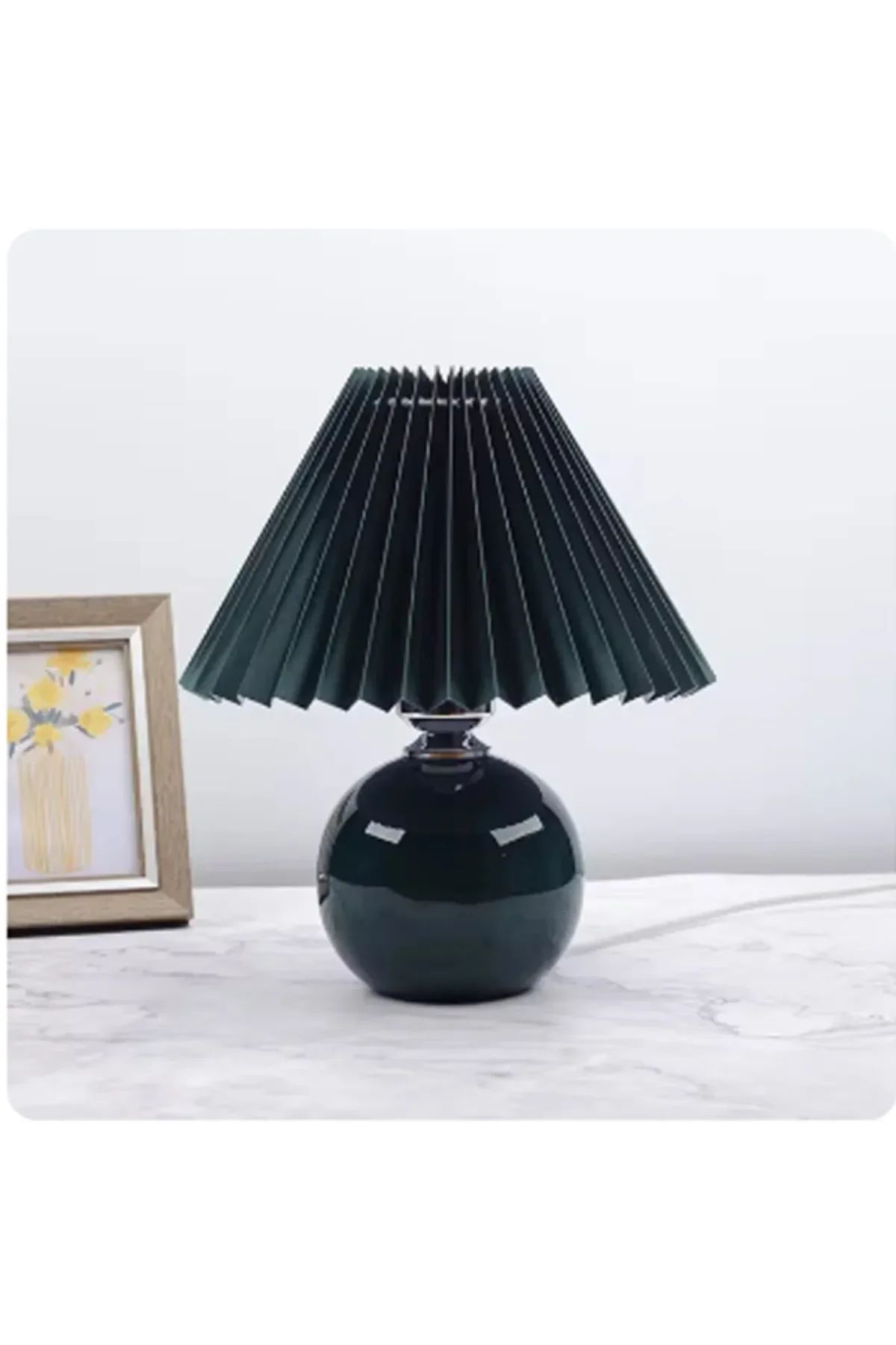 Vintage Pileli Seramik Komidin Yatak, Oturma, Çocuk Odası Çalışma Masası Ve Gece Lambası Siyahh