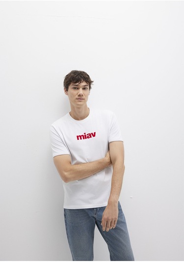 Mavi - Miav Baskılı Erkek Tişört 067153-622 Kırmızı Beyaz