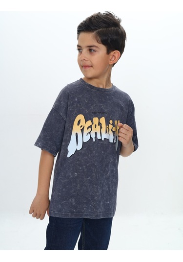 Toontoy Erkek Çocuk Reality Baskılı Tişört Füme