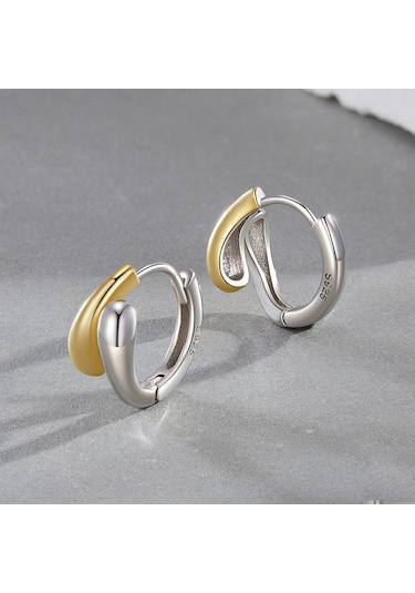 S925 Sterling Silver With Gold-plated Metallic Teardrop Earrings Bse1139 Gümüş