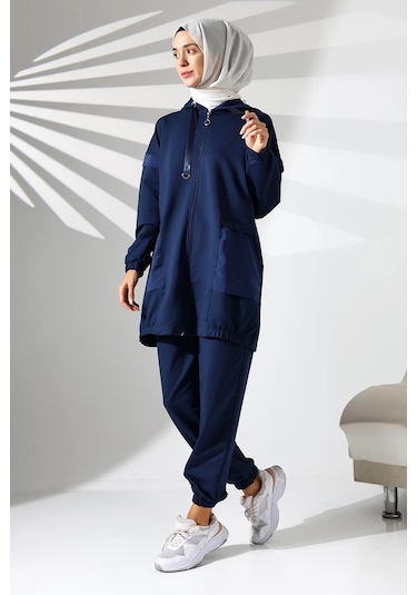 Kadın Mevsimlik Penye Alt Üst Spor Ve Rahat Lacivert Tesettür Takım Lacivert