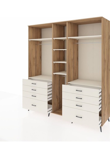 Kronos Dolap 8 Raflı 8 Çekmeceli 3 Askılı 220x59x243 Çam-aytaşı/aytaşı Aytası/aytası