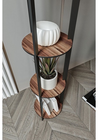 Ravilo Radiante Yuvarlak Raflı Lambader Ceviz Ceviz