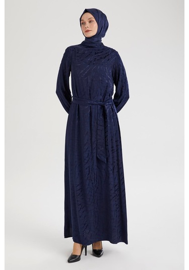 Armine Trend Beli Kuşaklı Dijital Baskılı Elbise-lacivert 25yt920 Lacivert
