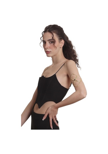 Kadın Lak Altın Kaplama Siyah Doğaltaşlı Ayarlanabilir El Yapımı Pazu Bandı & Üst Kol Aksesuarı Siyah