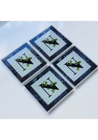 Decorita Cam Bardak Altlığı N Harfli Tasarım 4'lü Takım 10 x 10 CM Çok Renkli