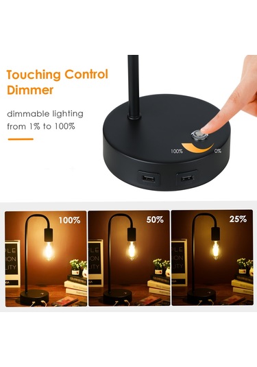 Tomshine Endüstriyel İki Usb Şarj Portlu Masa Lambası Diğer