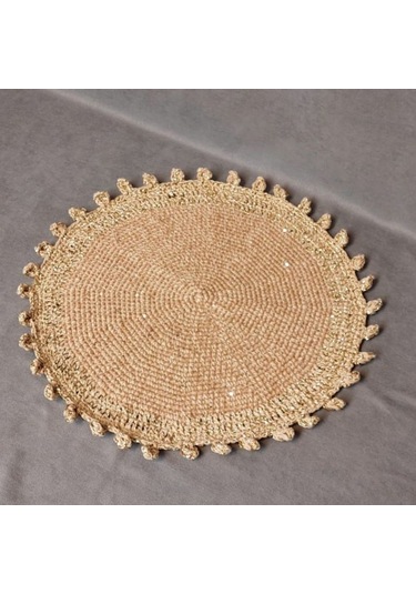 Uretti - Hacer 8870 El Yapımı Payetli Bej Renk Pamuk İp Dekoratif Supla - 39 X 39 Cm Bej - Kahverengi