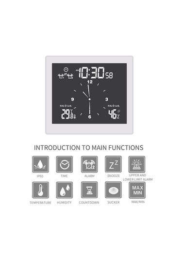 Geeroyoo Ip65 Su Geçirmez Dijital Saat - Lcd Ekranlı Oda Sıcaklık Nem Ölçer, Alarm, Geri Sayım Ve Zaman Gösterici Fonksiyonları Beyaz Beyaz