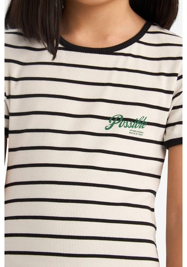 DeFacto Kız Çocuk Bisiklet Yaka Fitilli Kaşkorse Kısa Kollu Çizgili Yazlık Elbise E3830A825SMBK81