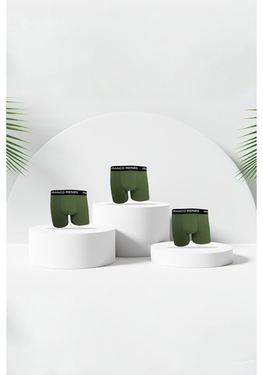 Franco Renzo Erkek 3'lı Lüx Kutulu Pamuklu Ve Likralı Boxer Haki