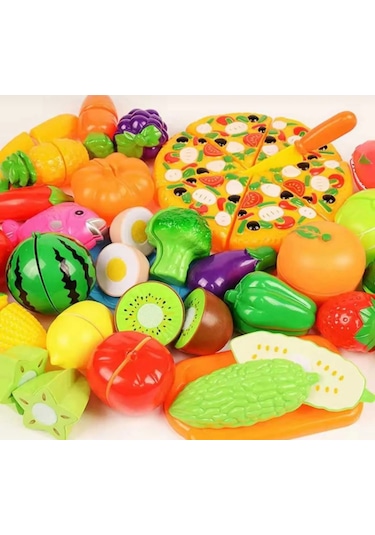 Pizza Kesilen Meyve 41 Parça Sebze Dondurma Bisküvi Pasta Kesme Tahtası Evcilik Oyuncak