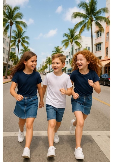 Çocuk Basic T-shirt Kız - Erkek Unisex %100 Pamuk 3'lü Süper Paket K-4