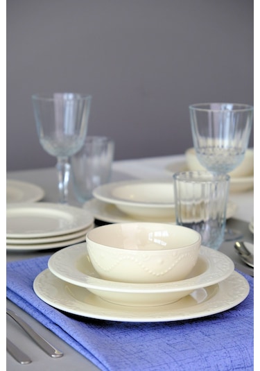 Porser Zincir Transparan Yemek Takımı 6 Kişilik 24 Parça Znc24yk Krem