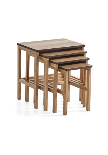 Bolonez Dörtlü Zigon Sehpa Ceviz Kayın Sehpa Kahve