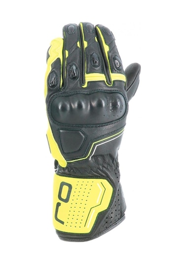 Oj Sleek Siyah/sarı Korumalı Uzun Racıng Deri Eldiven S