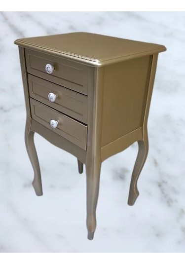 Komodin Model 90529 3çekmeceli Kayın Lükens Ayak Gold Renk Porselen Kulp El Yapım