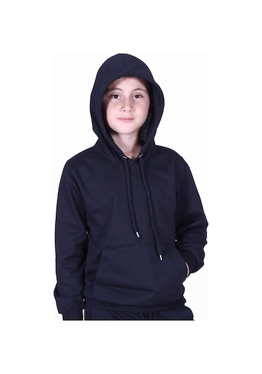 Fyk Kids Düz Kanguru Cepli Kapşonlu Sweatshirt Siyah