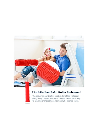 Youtek Kırmızı Rulo Boya Aleti, Desenli Duvar Dekorasyonu, Kauçuk Baskı Rulosu, Sanatsal Boya Uygulama Aracı