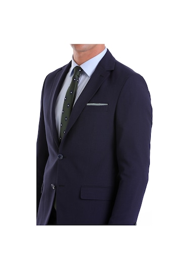 Hatemoğlu Lacivert D. Slim Fit Desenli Mono Yaka Klasik Takım Elbise Lacivert