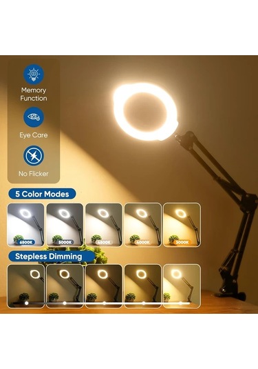 Xuweiwei Siyah Lıshumeı Led Büyüteçli Lamba 5 Renk 10 Parlaklık Ayaklı Işık Siyah