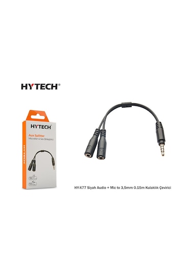 Hytech HY-X77 Siyah Audio + Mic to 3,5mm 0.15m Kulaklık Çevirici