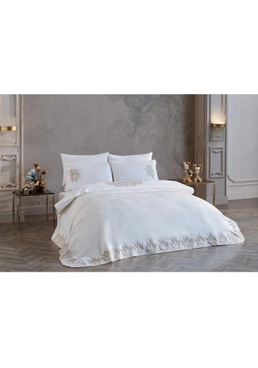 Modern Yatak Örtüsü Seti 7 Parça Ekru Ekru