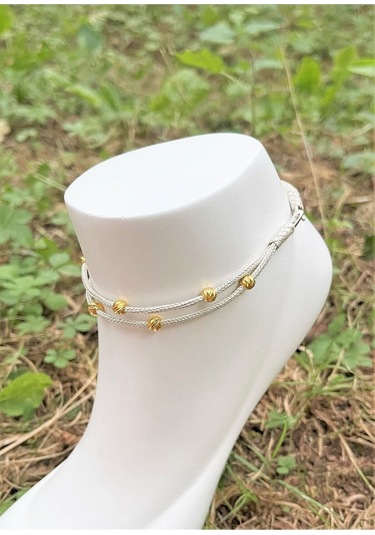 Gümüş Kazaziye Dorika Detaylı Halhal 02 Hal02gy Altın Sarısı