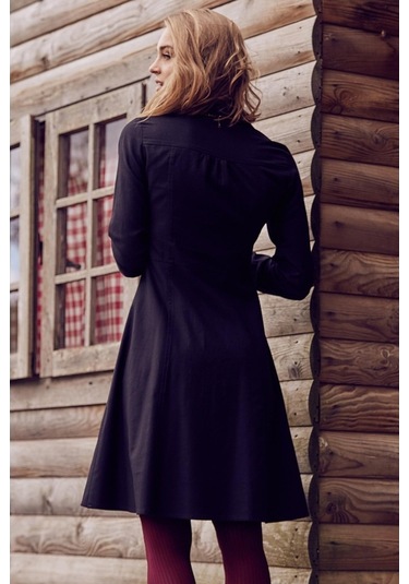 Düğmeli Uzun Kollu Diz Boyu Gömlek Elbise (487086227)