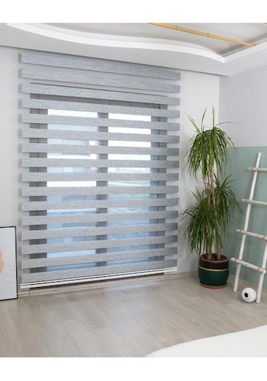 İncilifehome Bambu Kumaş Zebra Stor Perde Gri Alüminyum Kasalı Gri