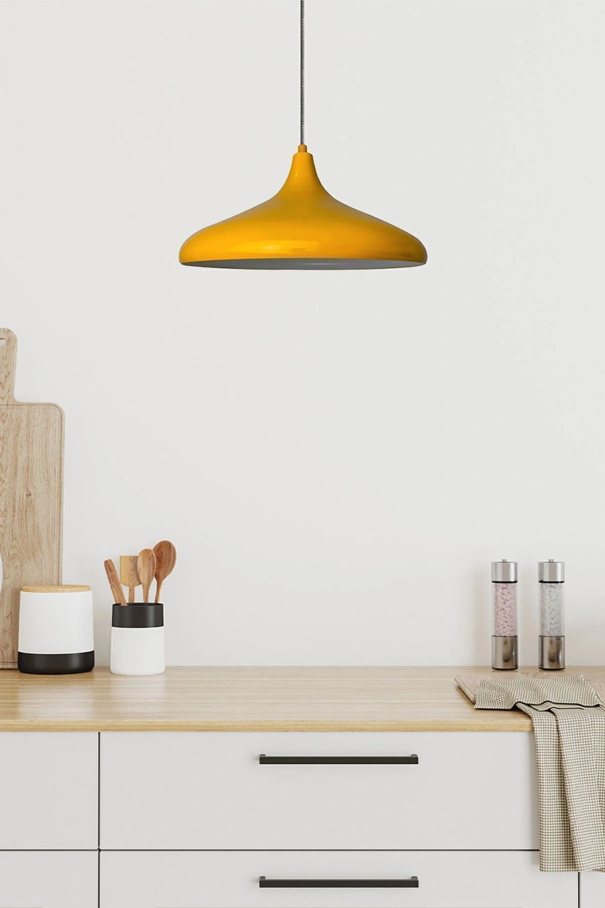 Champion Sarı Özel Kablo Avize - Alüminyum 35 Cm Cafe Rustik Sarkıt Mutfak Lamba Modelleri SARI