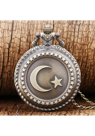 Gogoey Tren Tasarımlı Türk Bayrağı Zincirli Köstekli Cep Saati