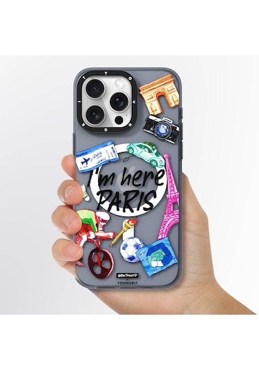 İphone 14 Pro Uyumlu Kılıf Magsafe Şarj Özellikli Youngkit İn Paris Serisi Kapak Gri
