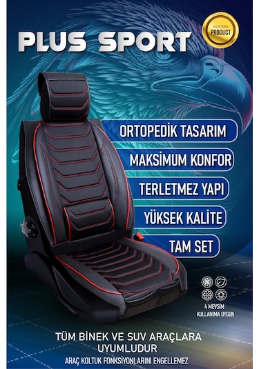 Kia Sportage Yeni Lüx Deri Oto Koltuk Kılıfı Ön Arka Takım Antalya Serisi Siyah Kırmızı