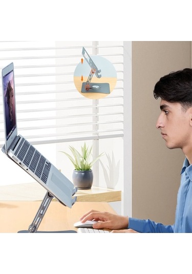 Ebitda Alüminyum Dizüstü Bilgisayar Braketi, Katlanabilir, 360 Derece Dönenebilen, Isı Dağılımlı, Gri