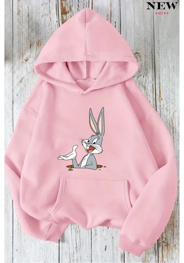 Tavşan Baskılı Sweatshirt Pembe