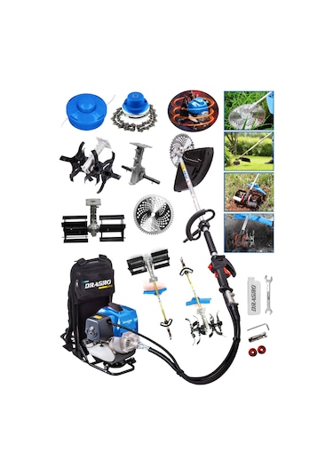 Dragro Alman DRG-SRT20  20 HP M 2 Sırt Tipi Benzinli Motorlu Ot Çalı Tırpanı Çim Biçme Makinesi 2 Çapalı Bahçe Seti