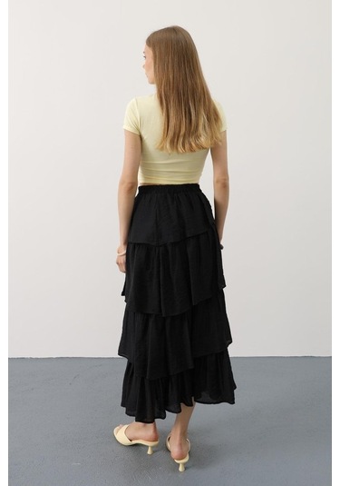 Katlı Kesim Uzun Etek - Siyah Siyah