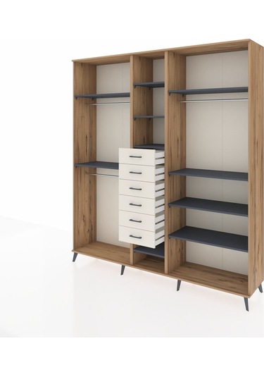 Hyperion Dolap 10 Raflı 6 Çekmeceli 3 Askılı 220x44x243 Çam-antrasit/aytaşı Antrasıt/aytası