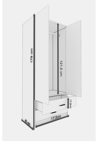 Abete Mobilya 2 Kapılı 2 Çekmeceli Gardırop / Atlantik Çam-beyaz