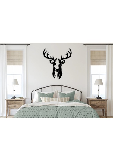 Ahşap Tablo Dekoratif Geyik Kafası Duvar Dekoru Siyah Ahşap