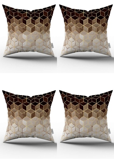 Kahverengi Altın Mozaik Desenli Dijital Baskılı Kırlent Yastık Kılıfı Seti 4kmbs177