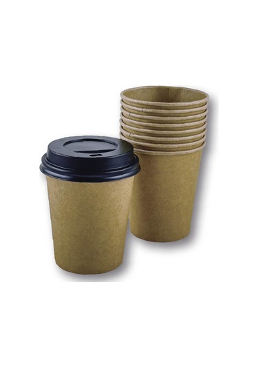 8 Oz Kahverengi Kraft Kapaklı Baskısız Karton Sıcak Kahve Bardağı 100 Adet 100 Adet